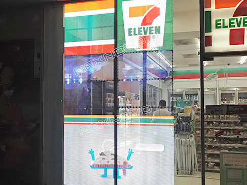7-11 store window advertising with NEXNOVO transparent display screen
