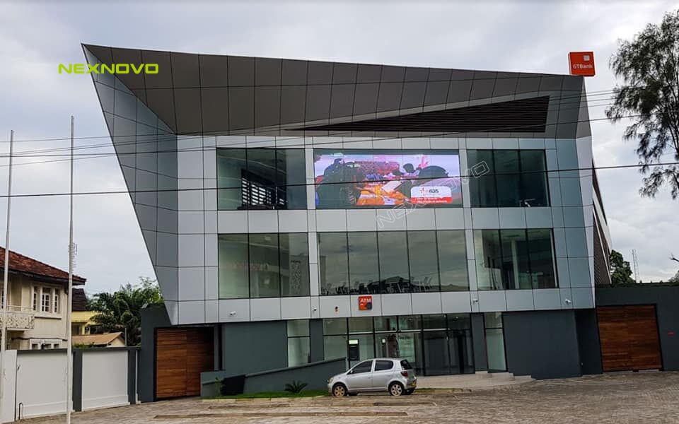 GT Bank office building with NEXNOVO transparent display in Tanzania